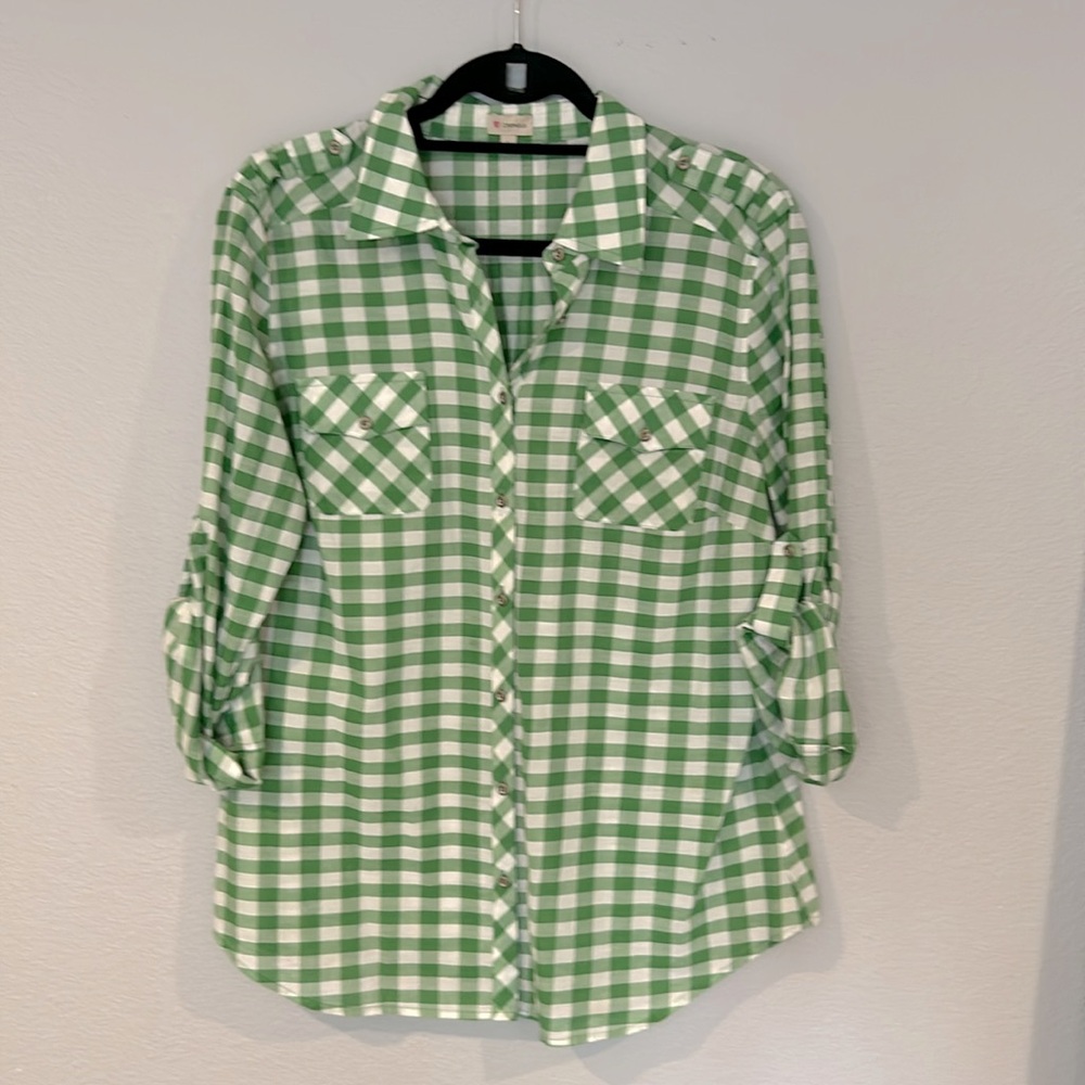 Dillard Cremieux green checkered button down Sz L